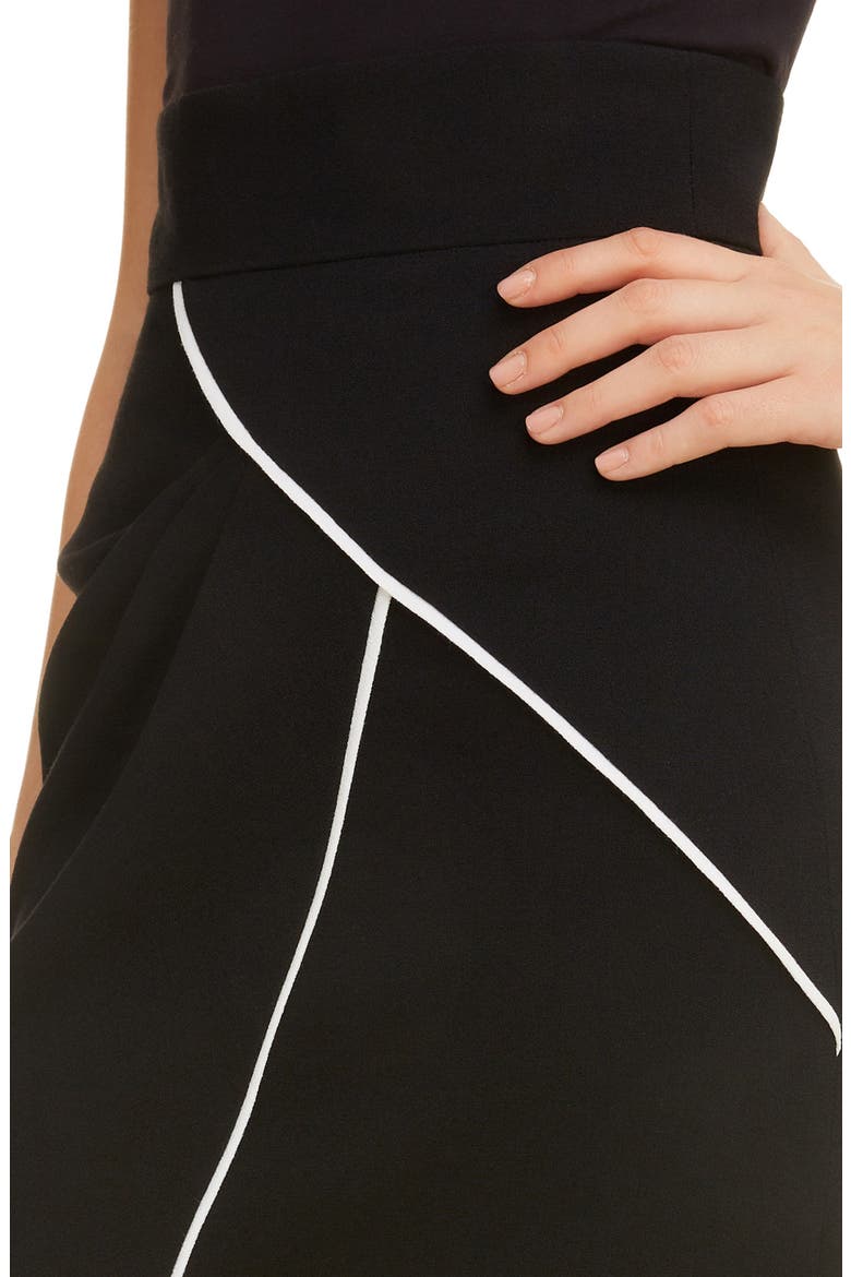 Contrast Piping Asymmetrical Wool Skirt, Alternate, color, BLACK/ WHITE