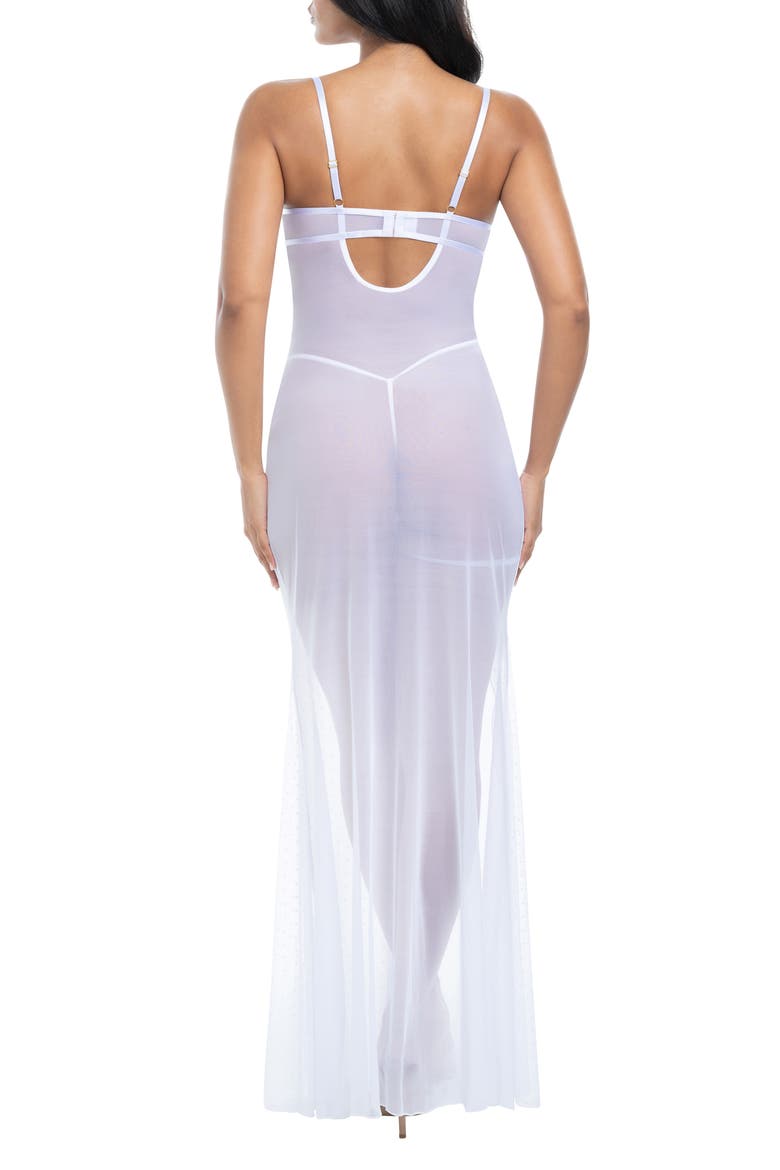 Livia Lace Trim Mesh Underwire Nightgown & G-String Set, Alternate, color, BRIGHT WHITE