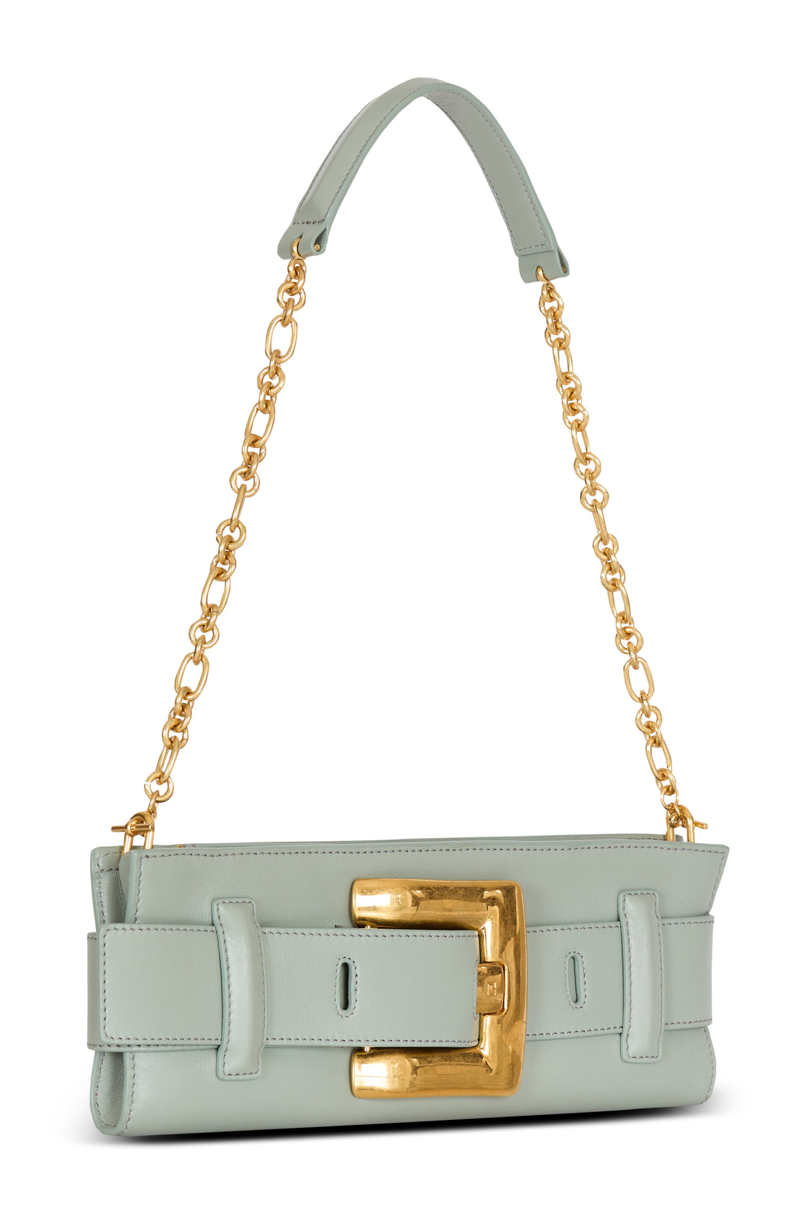 Balmain Anthem calfskin leather clutch, Alternate, color, Green