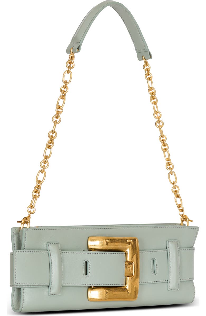 Balmain Anthem calfskin leather clutch, Alternate, color, Green
