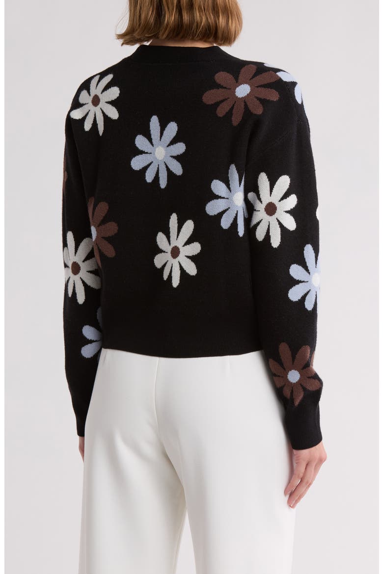 Flower V-Neck Sweater, Alternate, color, BLACK DAISY