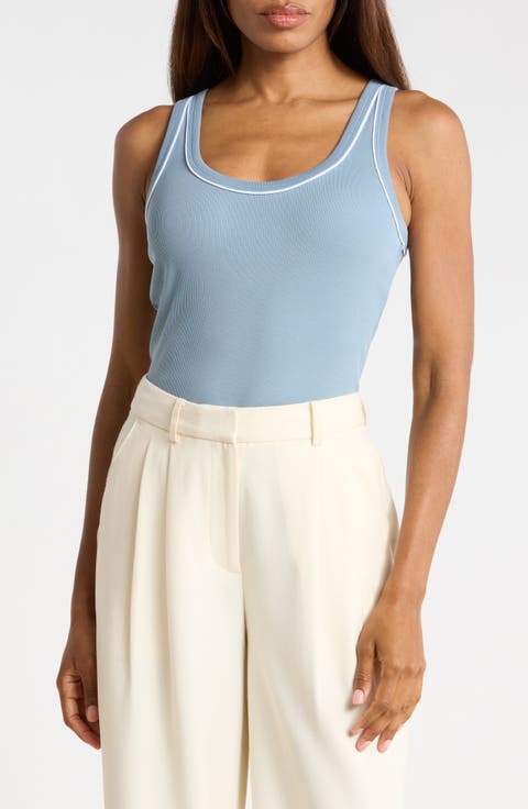 Birke Contrast Detail Stretch Cotton Tank