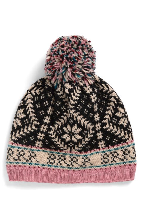 Nordic Print Pompom Wool Beanie