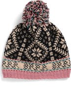 FRENCH KNOT Nordic Print Pompom Wool Beanie