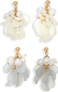 NATASHA Set of 2 Faux Pearl & Petal Shaky Drop Earrings