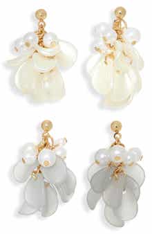 NATASHA Set of 2 Faux Pearl & Petal Shaky Drop Earrings