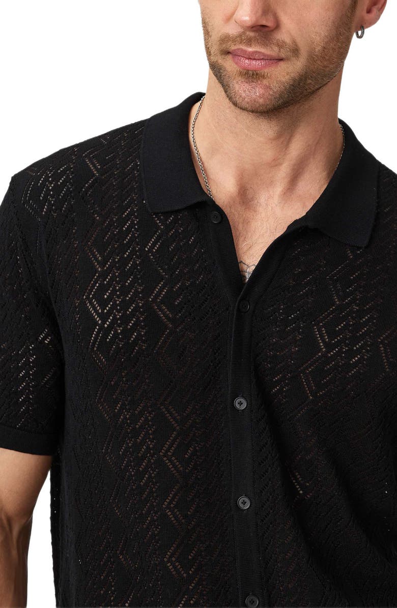 John Varvatos Emil Pointelle Short Sleeve Caridgan, Alternate, color, Black