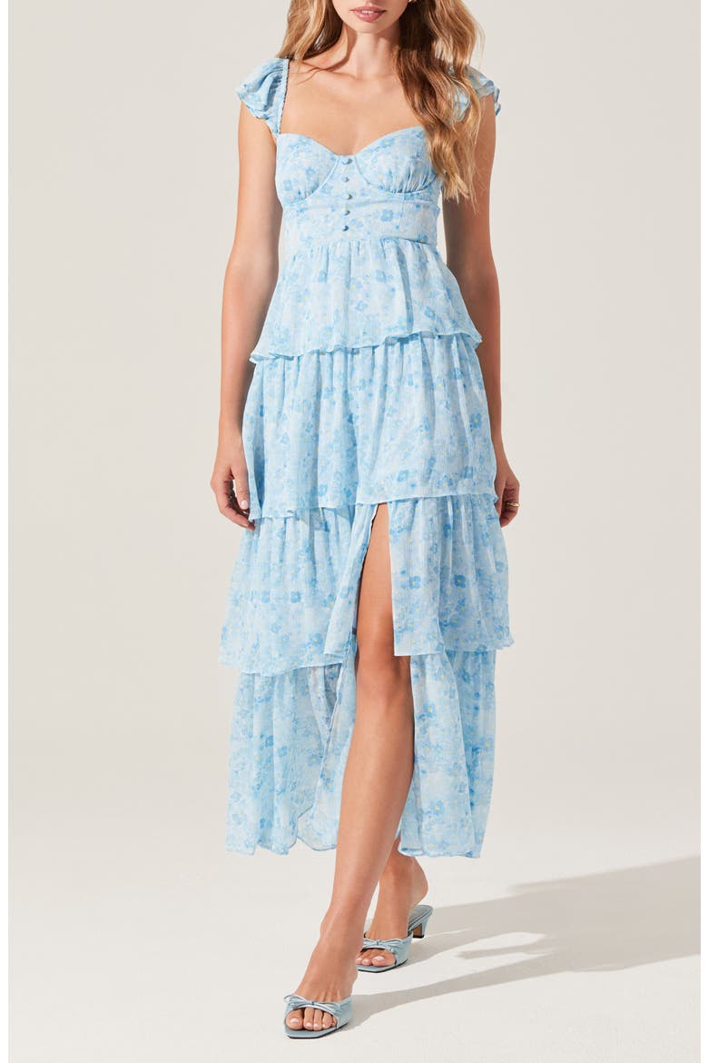 Midsummer Floral Print Tiered Ruffle Dress, Main, color, BLUE FLORAL