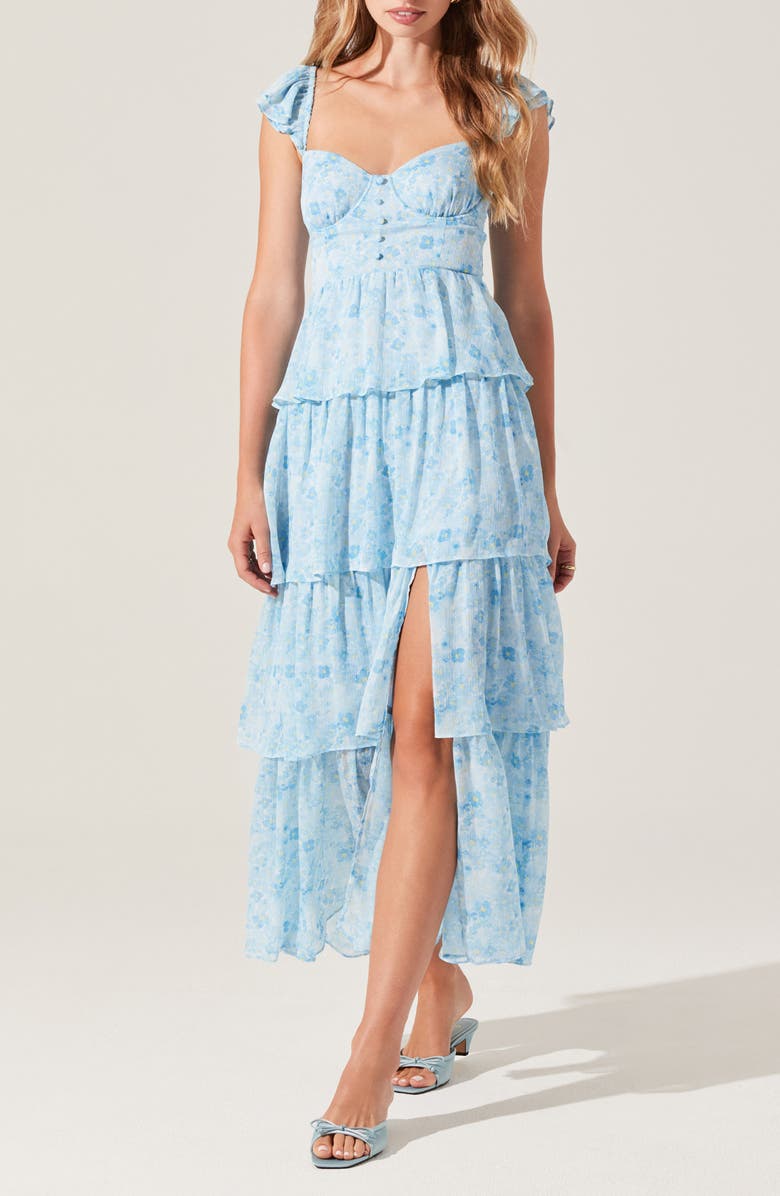 ASTR the Label Midsummer Floral Print Tiered Ruffle Dress, Main, color, Blue Floral