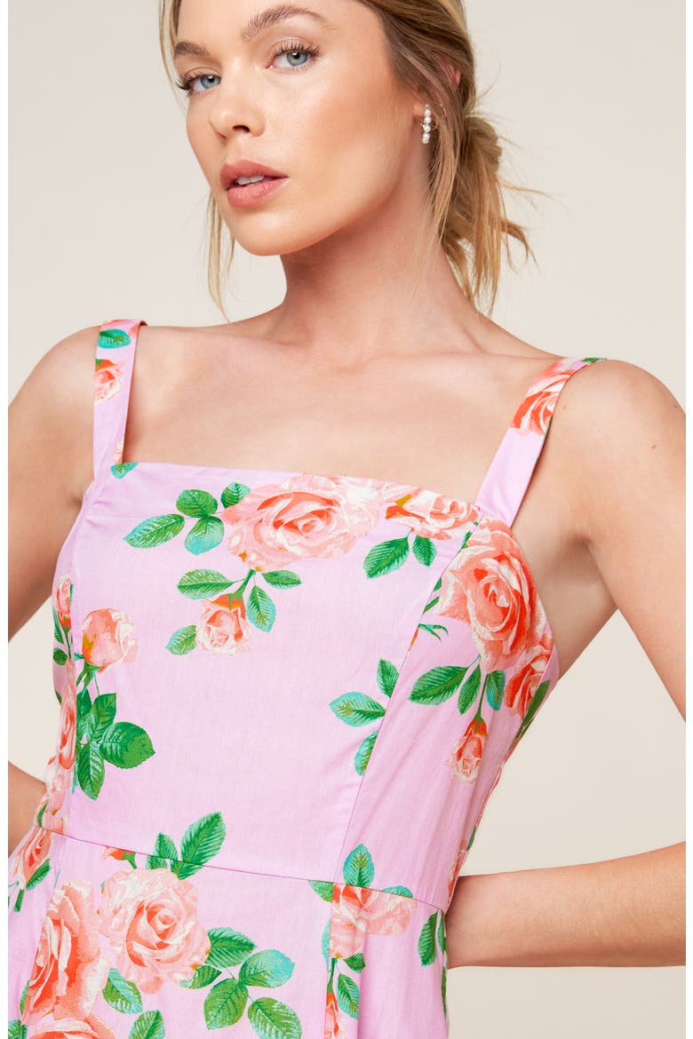 Rose Print A-Line Midi Dress, Alternate, color, BLUSH