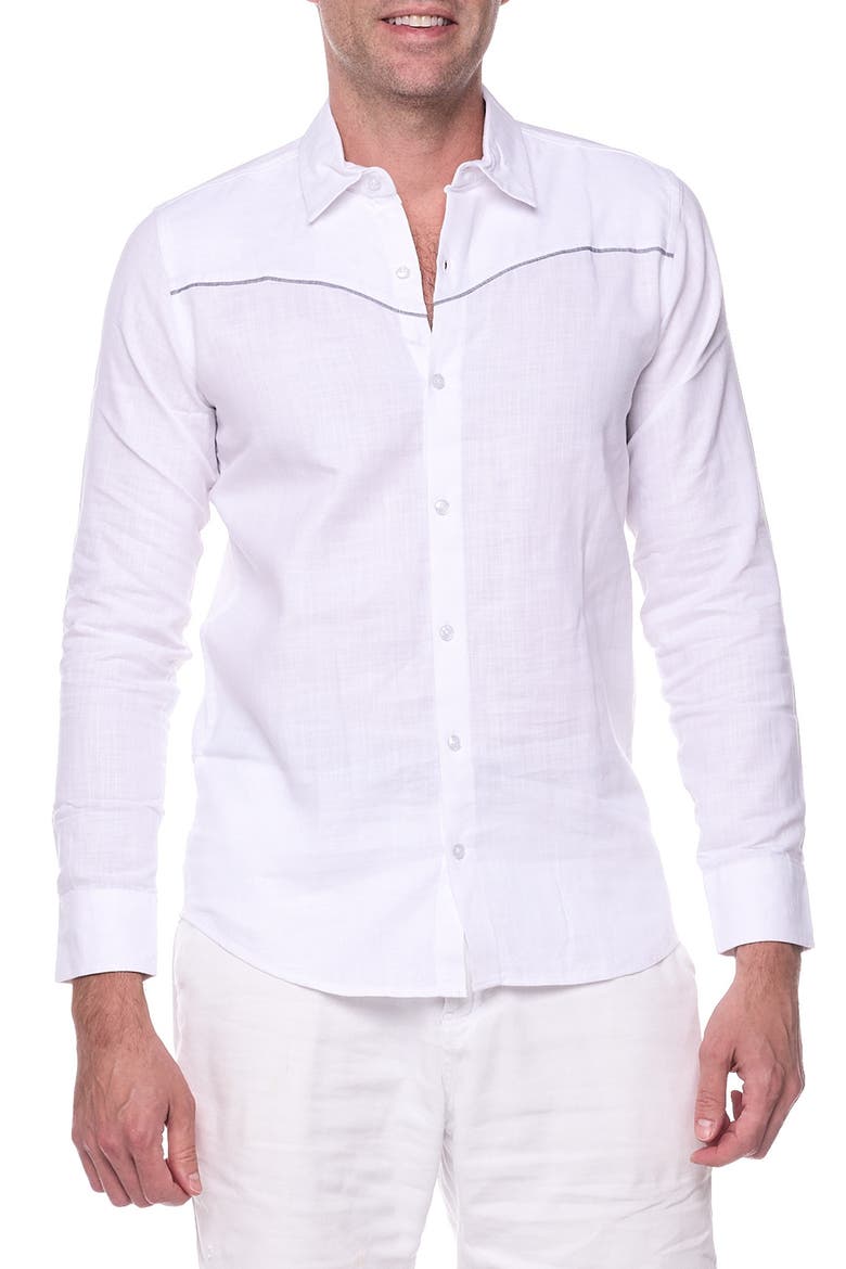 Long Sleeve Linen Blend Resort Shirt, Main, color, WHITE