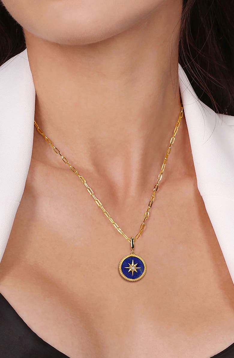 Gabriel & Co. Diamond & Lapis Bujukan Medallion Pendant, Alternate, color, Gold