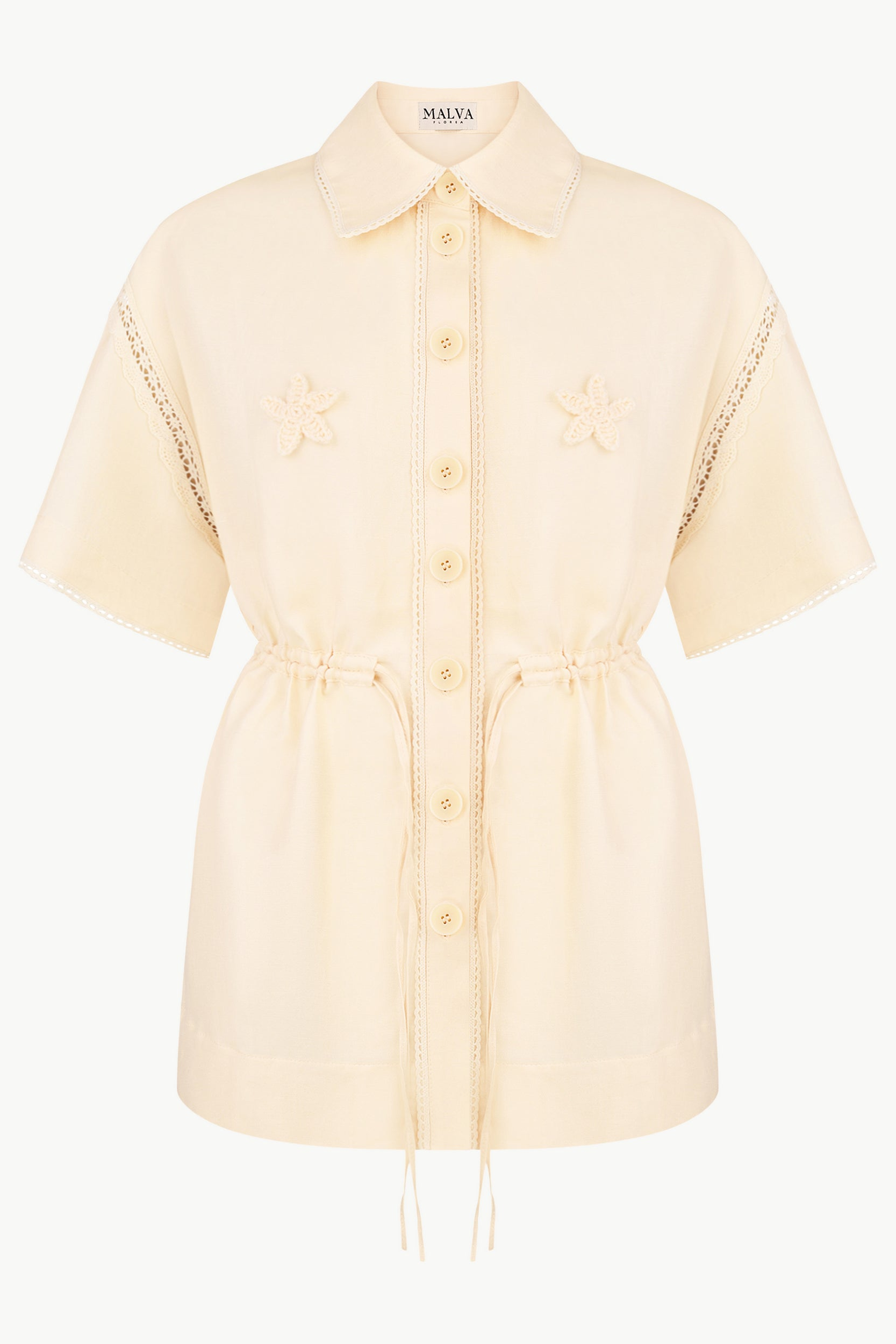 Lace-Insert Floral-Applique Blouse