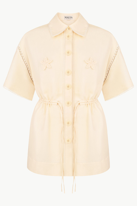 Lace-Insert Floral-Appliqu Blouse