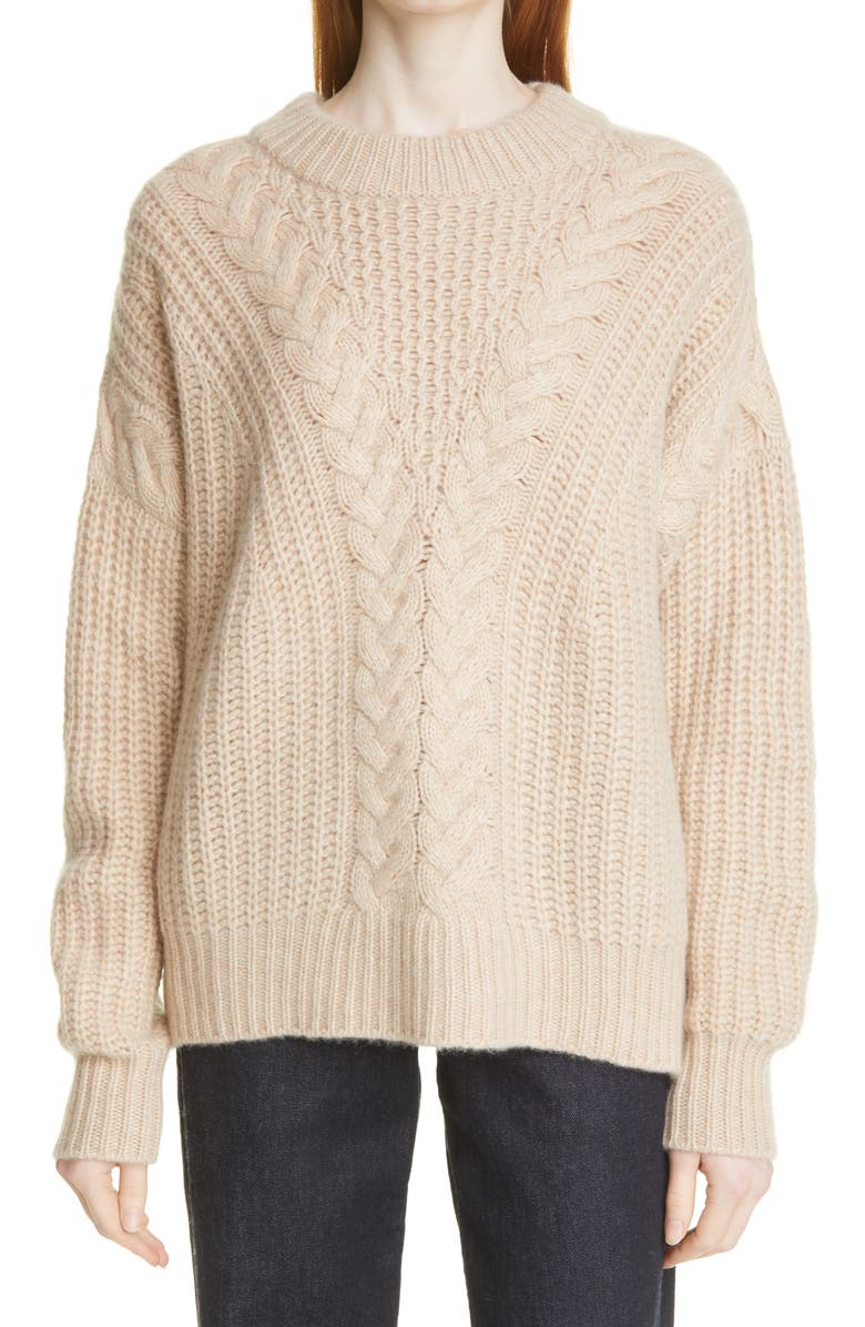 La Ligne V-Cable Cashmere Crewneck Sweater, Main, color, 