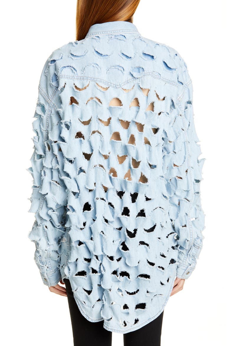 Cutout Denim Shirt, Alternate, color, LIGHT BLUE