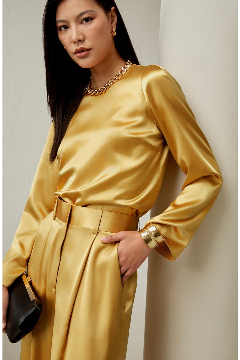 Women's Minimalist Long Sleeve Silk Top, Alternate, color, Lemon drop