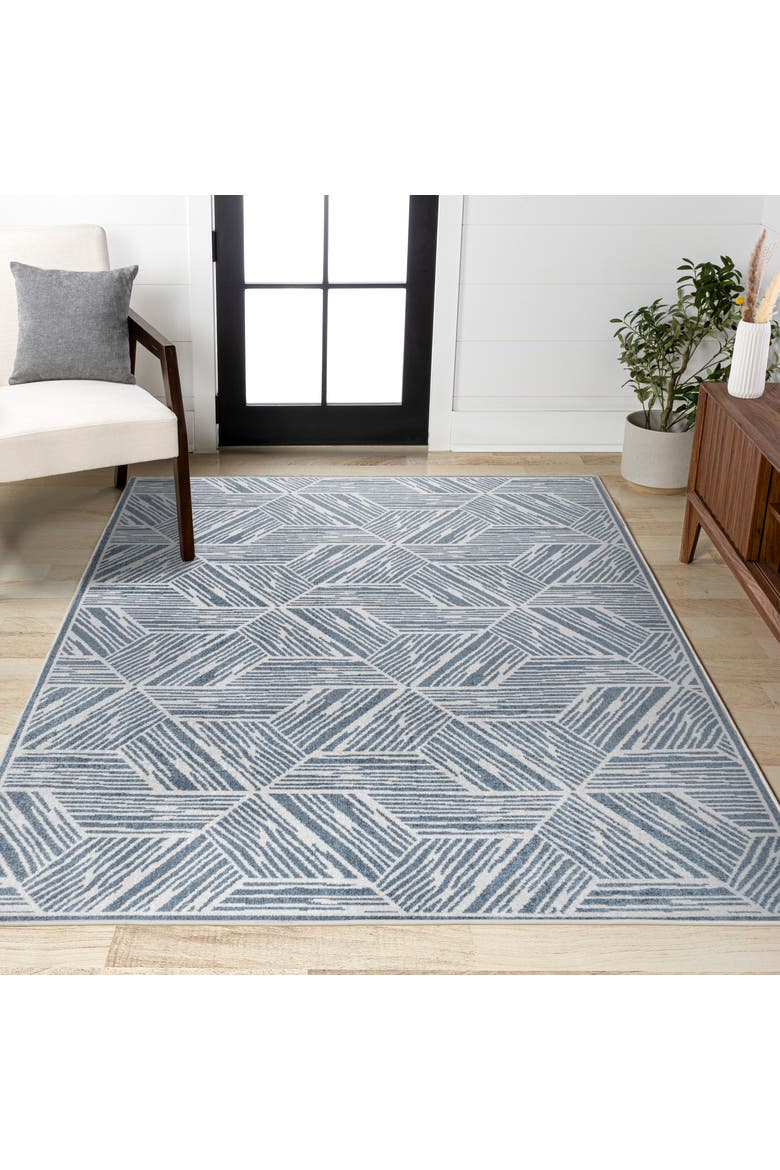 Vector Modern Coastal Geometric Machine-Washable Area Rug, Alternate, color, Blue/Cream
