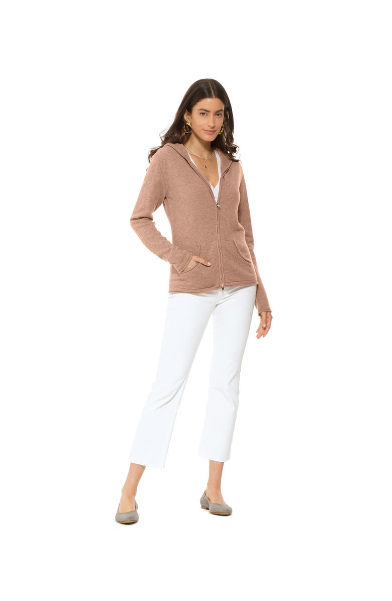Monticelli Cashmere Pure Cashmere Double Zip Hoodie Sweater, Alternate, color, Camel