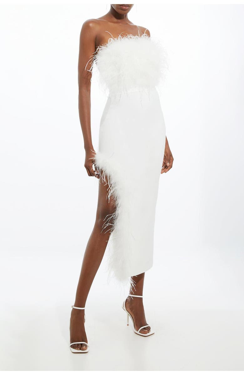 Karen Millen Feather Detail Bandeau Knit Midi Dress, Alternate, color, Ivory