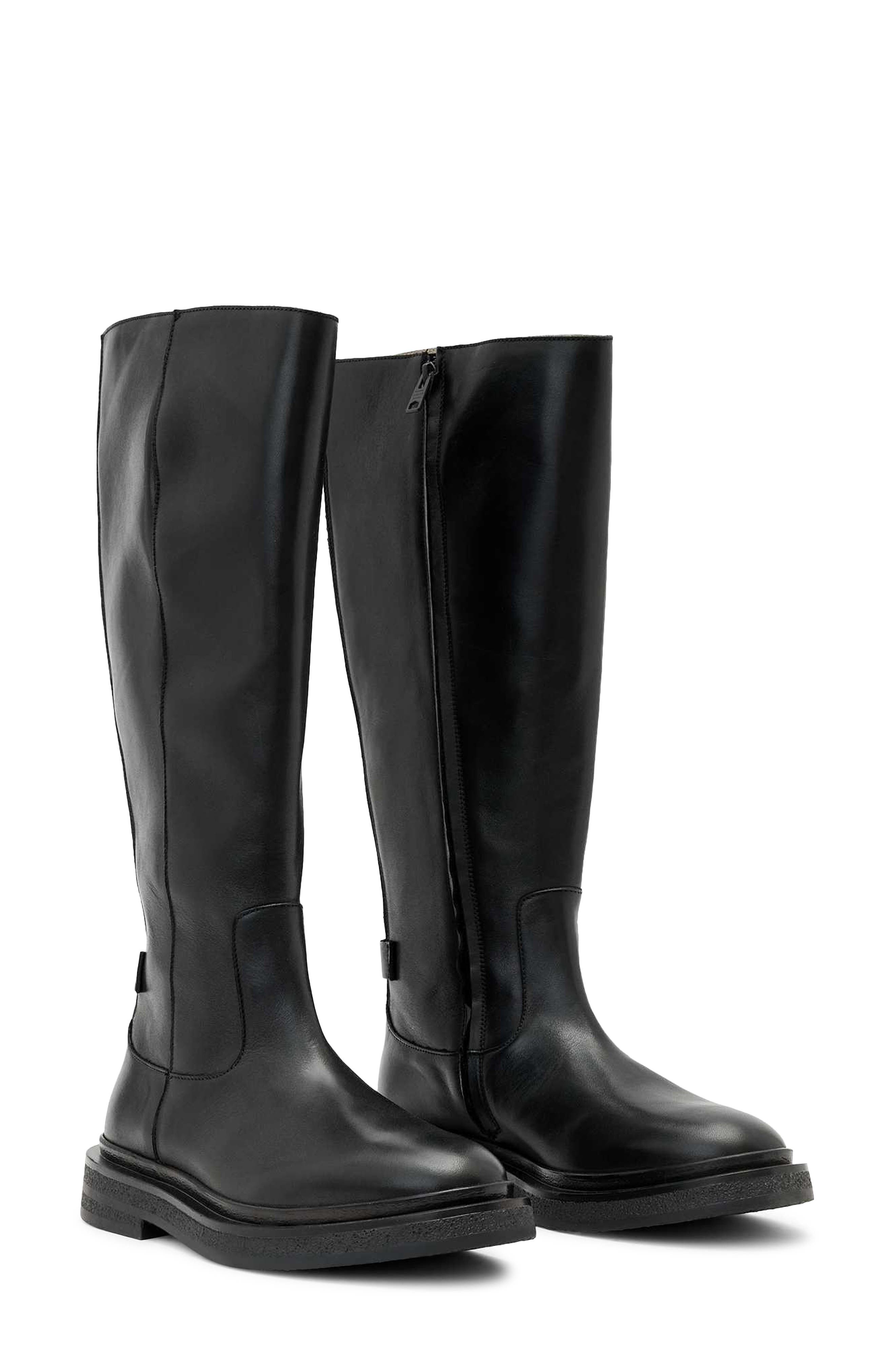 AllSaints Escher Rider Knee High Boot, Main, color, Black