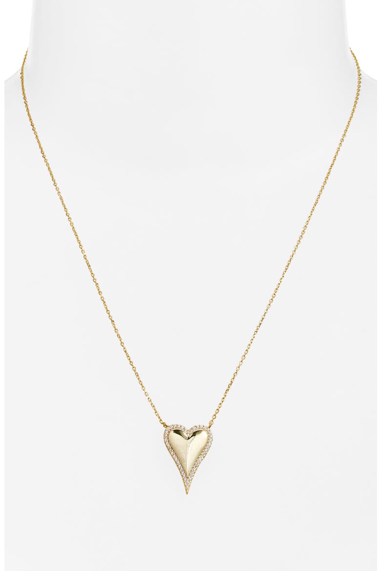 Cubic Zirconia Pavé Heart Pendant Necklace, Alternate, color, GOLD