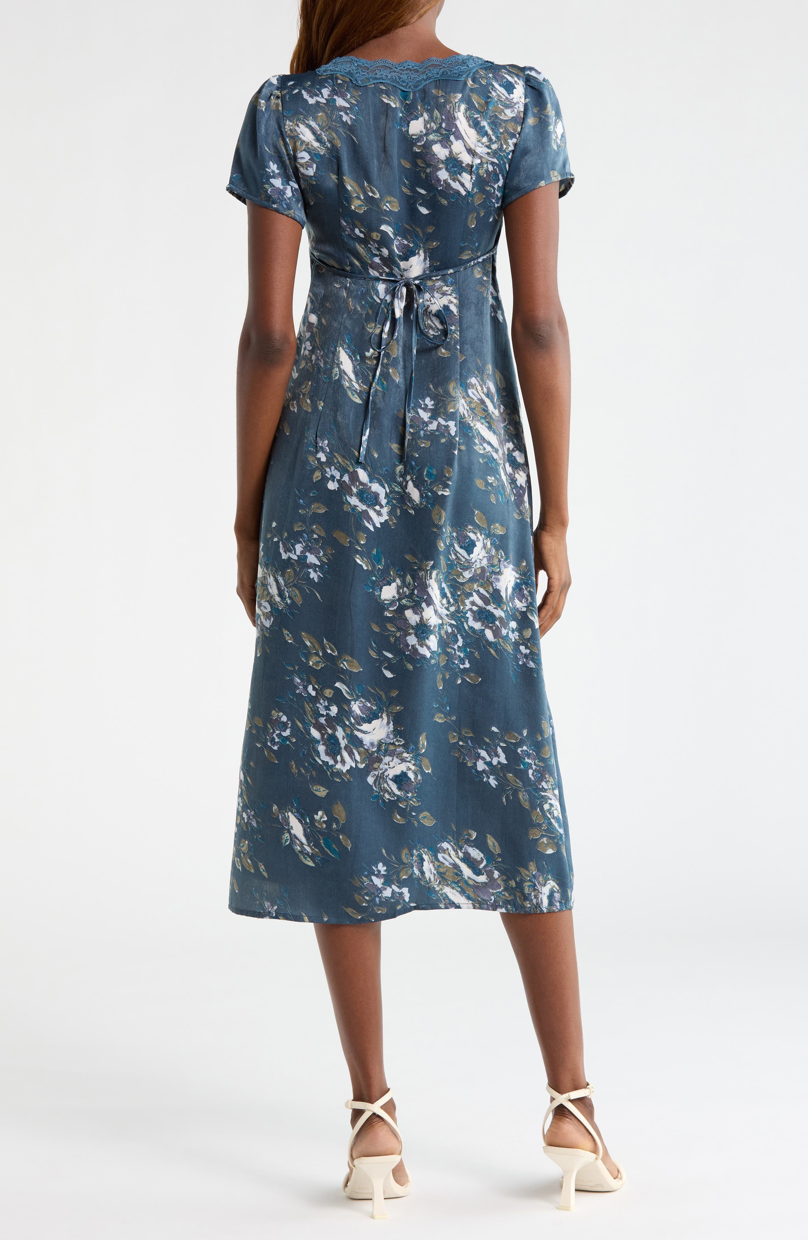 Lace Trim Floral Print Midi Dress (Women) | Nordstrom