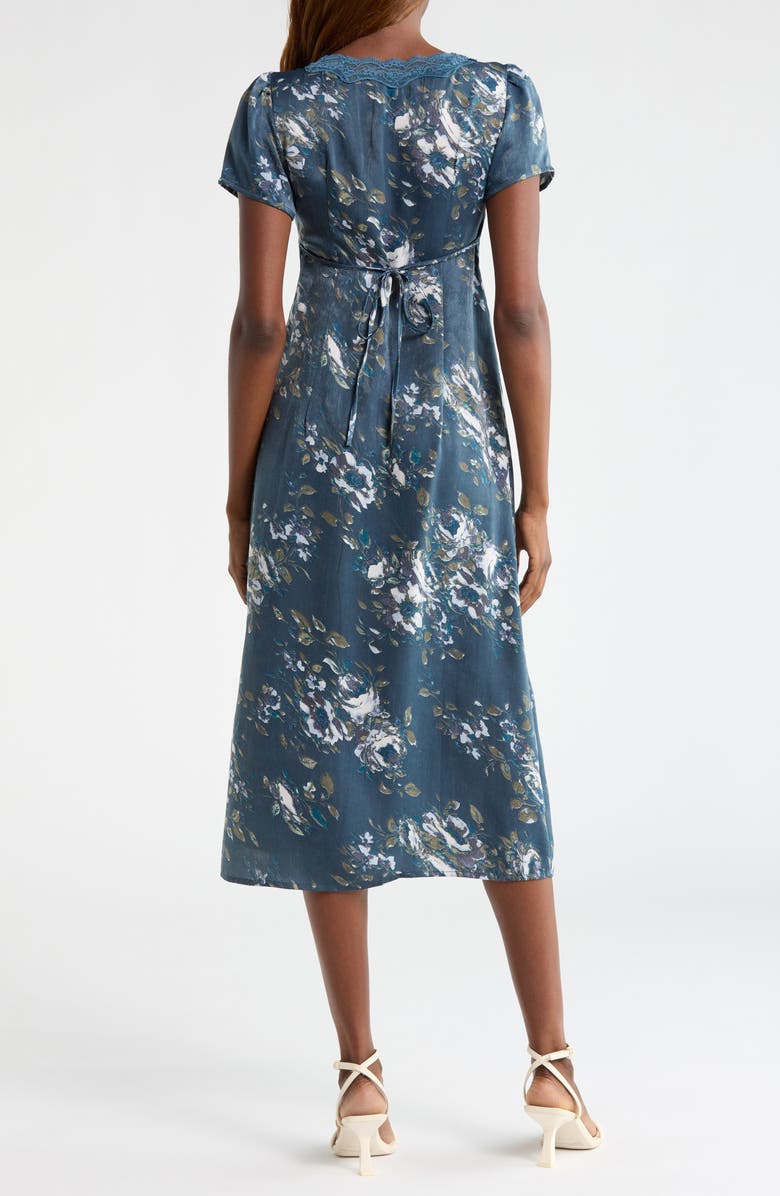 Lucky Brand Lace Trim Floral Print Midi Dress, Alternate, color, Navy Multi