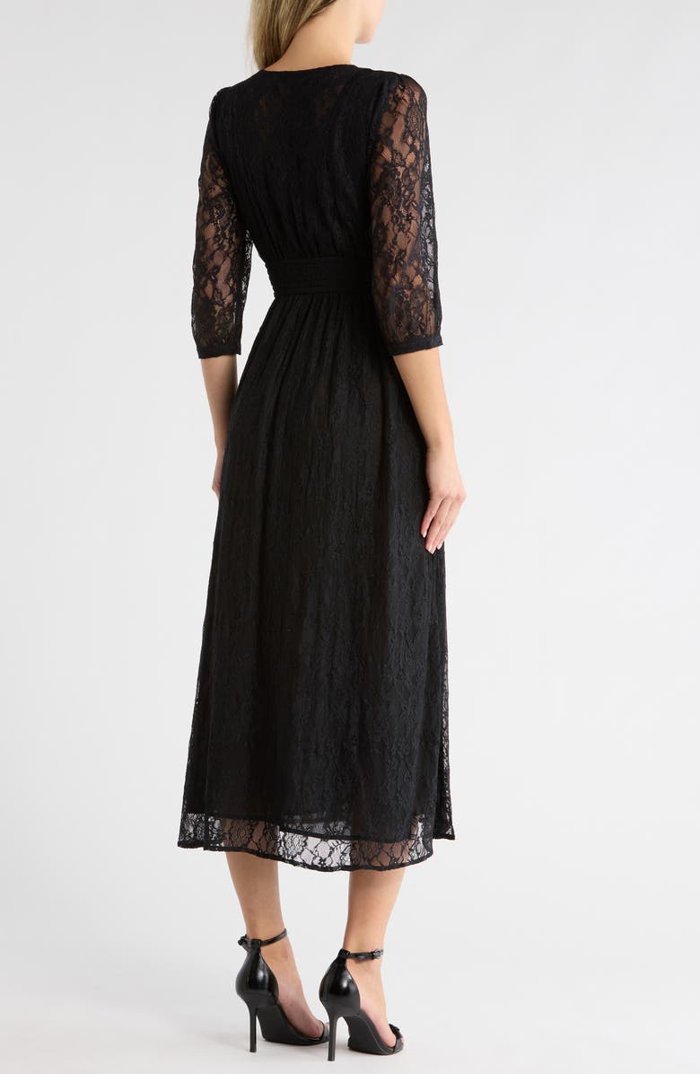 AREA STARS Bette Three-Quarter Sleeve Lace Midi Dress, Alternate, color, Black
