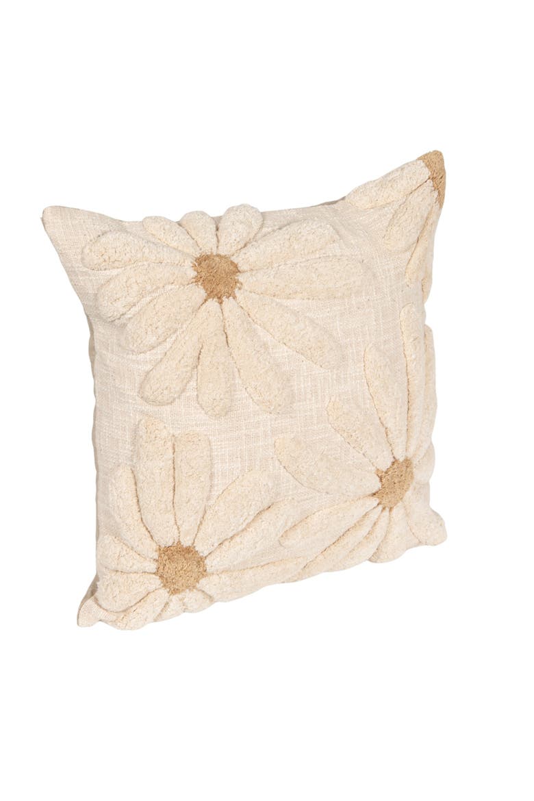 Cotton Slub Pillow with Tufted Flowers, Natural and Tan Color, Alternate, color, Yellow