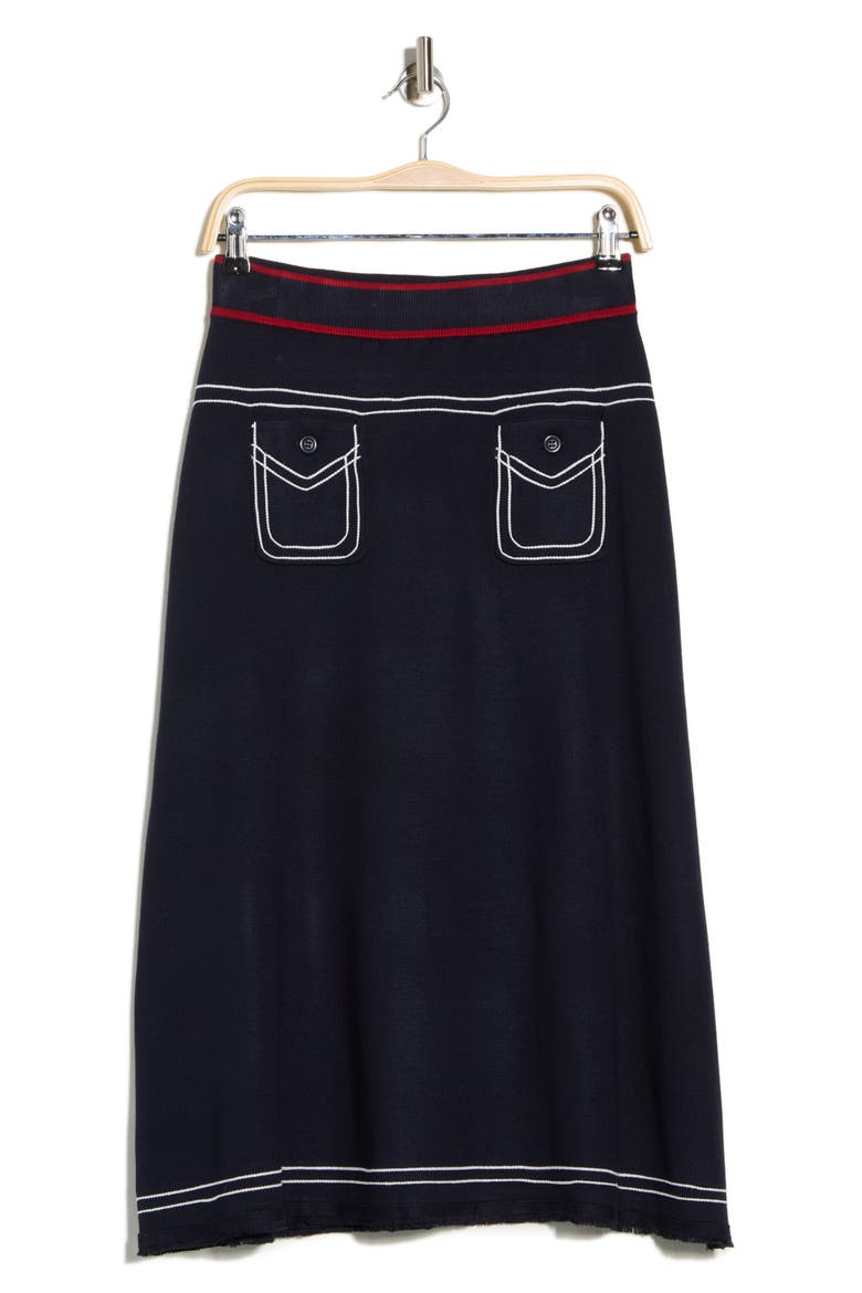Top Stitch Knit A-Line Skirt, Alternate, color, NAVY/ RED