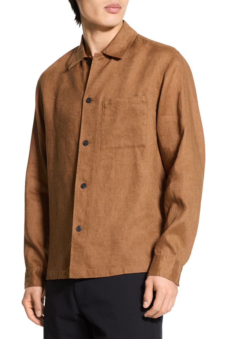 Irving Boxy Linen Button-Up Shirt, Alternate, color, DEEP TOBACCO