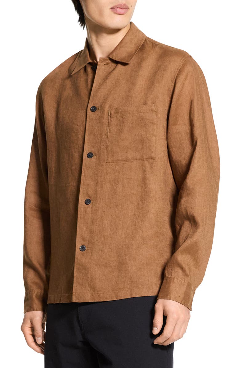 Theory Irving Boxy Linen Button-Up Shirt, Alternate, color, Deep Tobacco