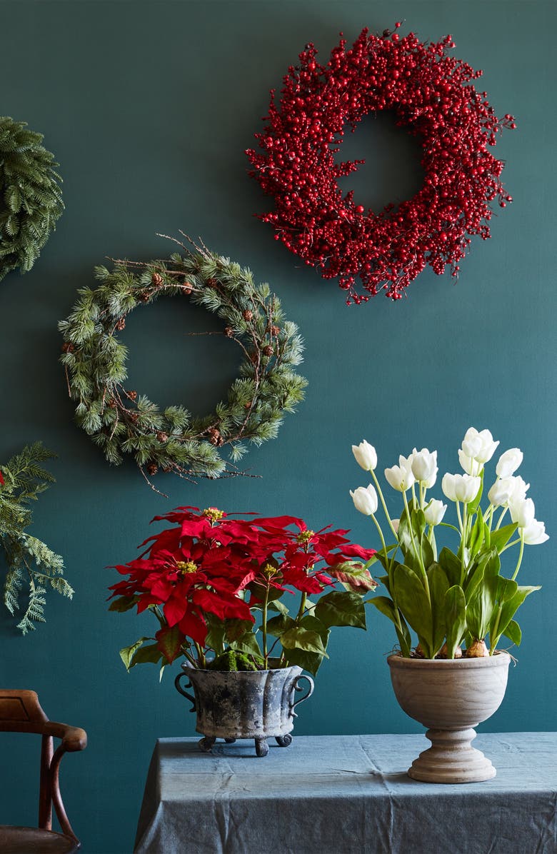 Balsam Hill Festive Pre Lit Red Berry Wreath, Alternate, color, 