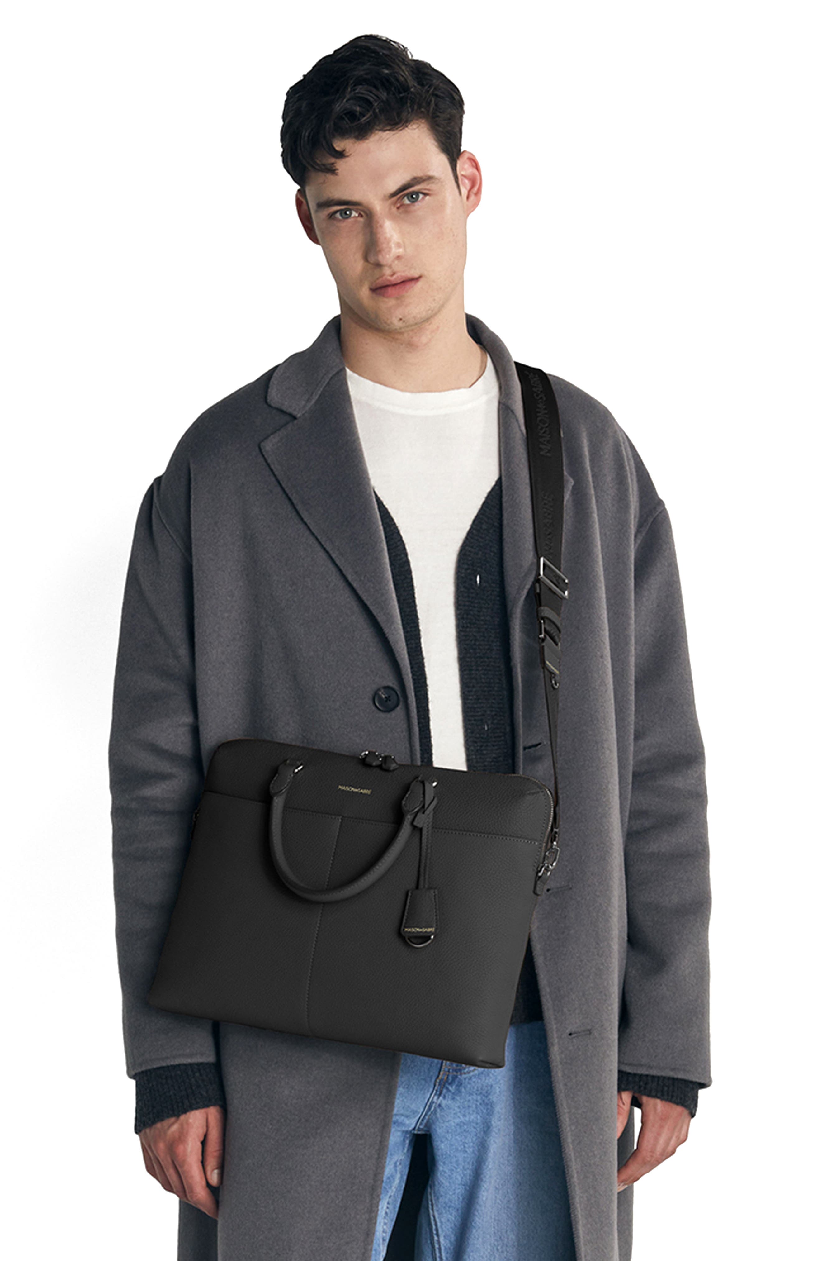 MAISON de SABRÉ Leather Laptop Bag, Alternate, color, Black Caviar