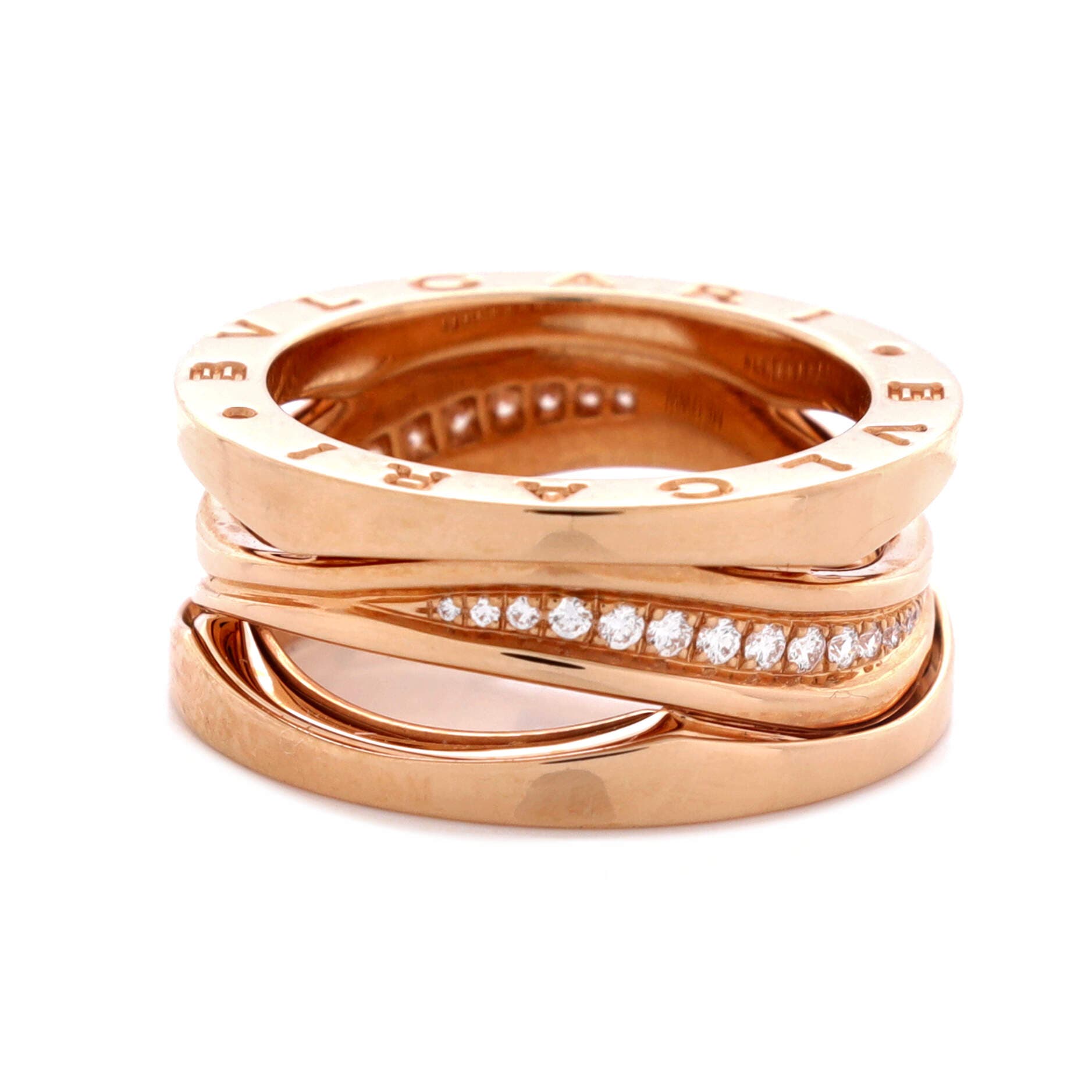 B.Zero1 Design Legend Zaha Hadid Three Band Ring 18K Rose Gold with Diamonds, Alternate, color, Metallic Gold