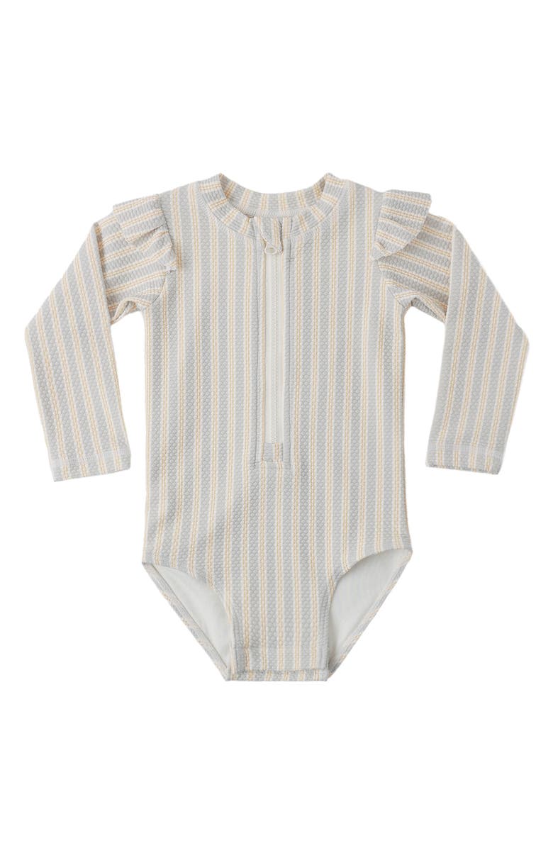 QUINCY MAE Kids' Byron Stripe Long Sleeve Piqué UPF 50+ One-Piece Swimsuit, Alternate, color, Blue