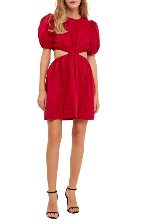 Cutout Puff Sleeve Cotton Minidress