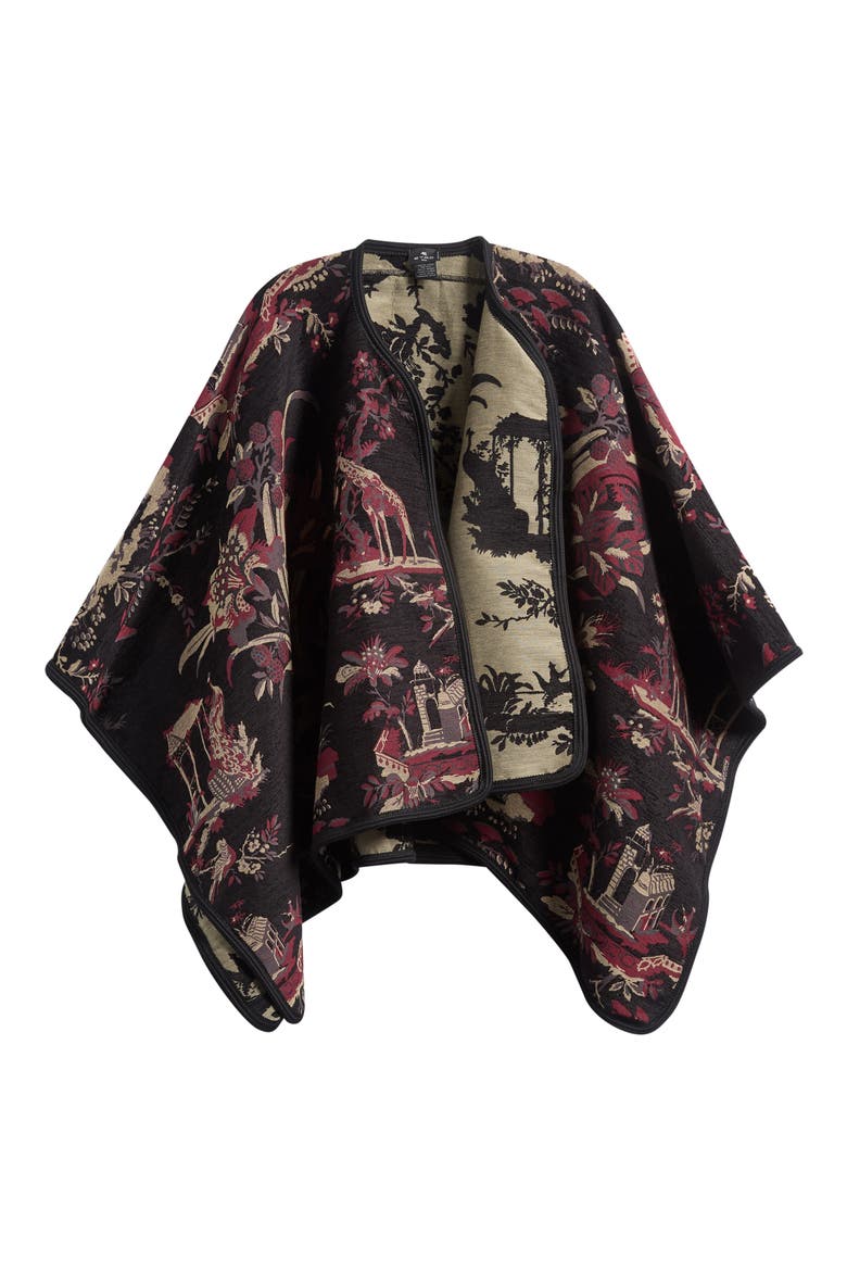 Reversible Jacquard Cape, Main, color, BLACK