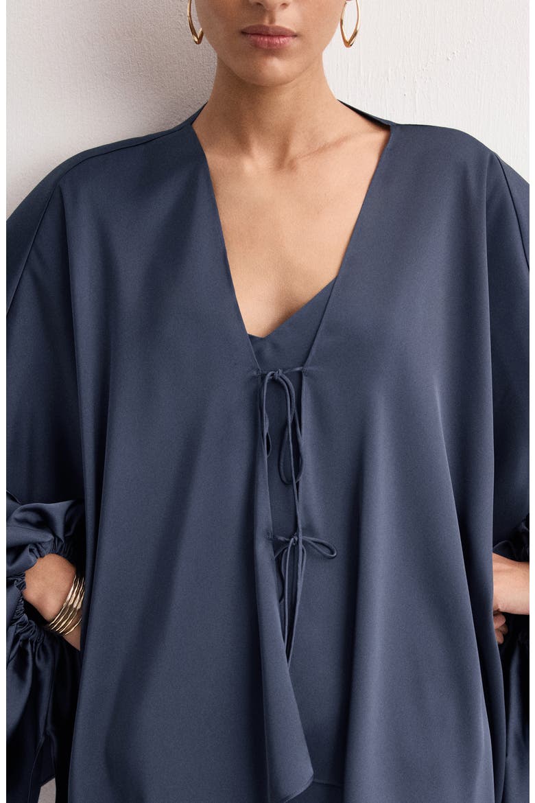 Puff Sleeve Satin Top, Alternate, color, NIGHT BLUE