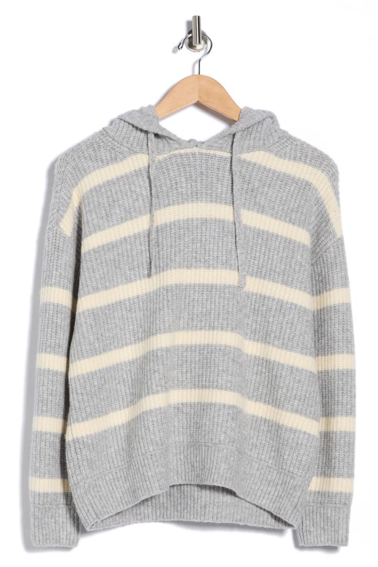 Stripe Hooded Sweater, Alternate, color, HEATHER GREY/ ALMOND MILK