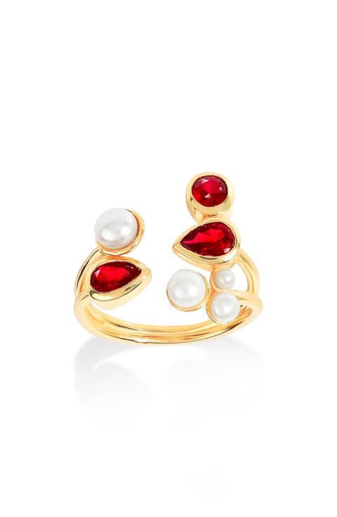 Garnet & Faux Pearl Ring