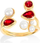 YS GEMS Garnet & Faux Pearl Ring