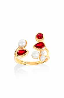 YS GEMS Garnet & Faux Pearl Ring