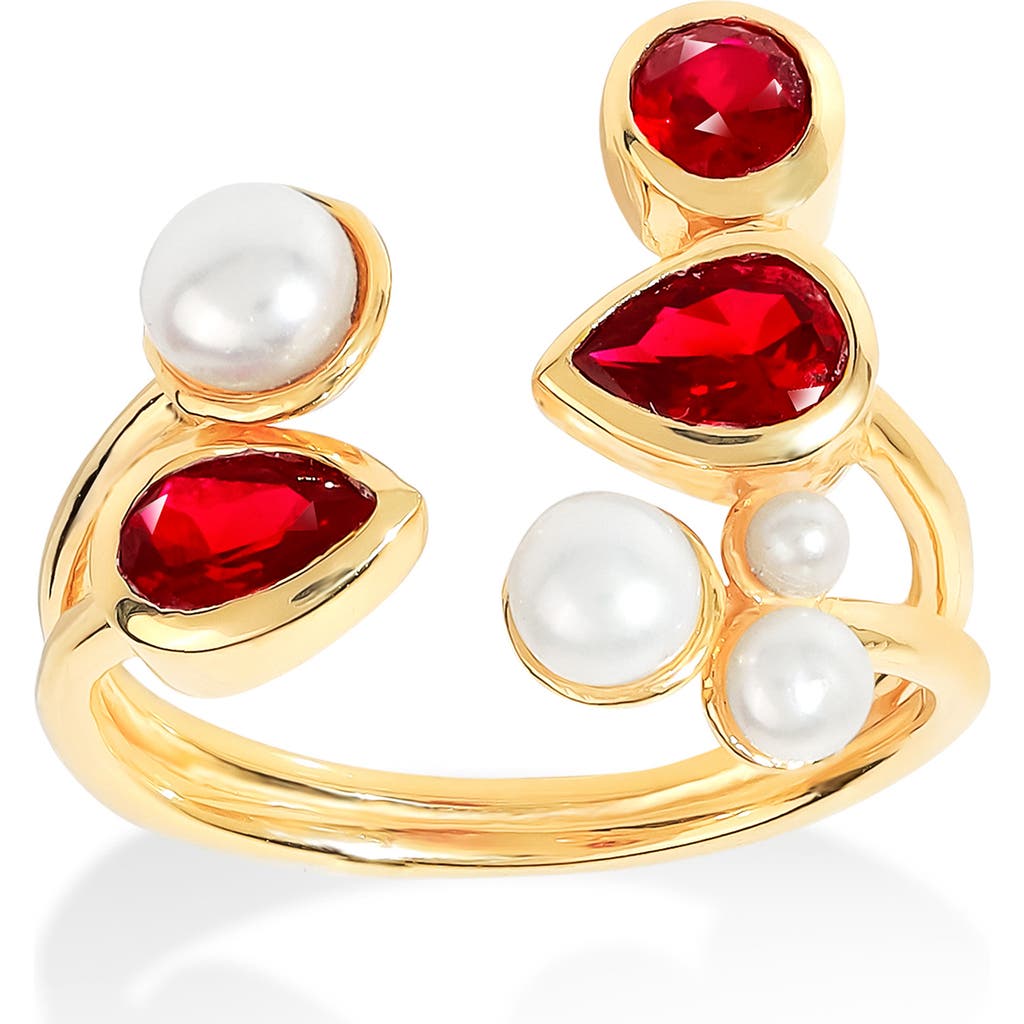 Ys Gems Garnet & Faux Pearl Ring In Red