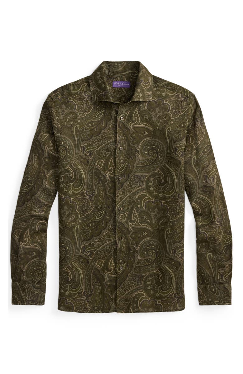 Ralph Lauren Purple Label Rinaldo Paisley Print Linen Button-Up Shirt, Alternate, color, Loden Multi