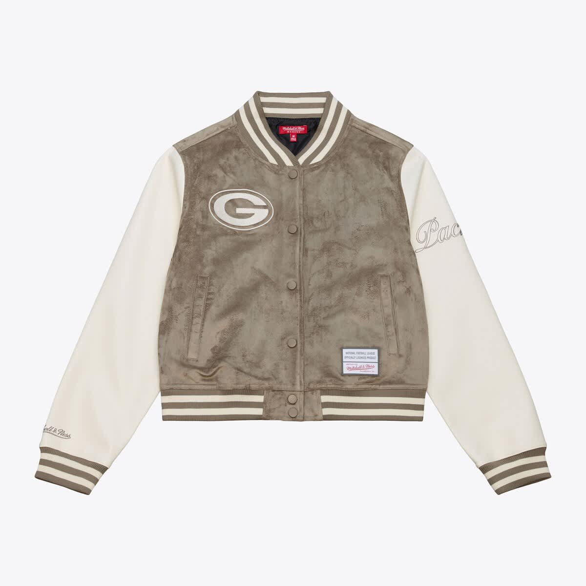 Women's Mitchell & Ness Tan Green Bay Packers Full-Snap Varsity Jacket