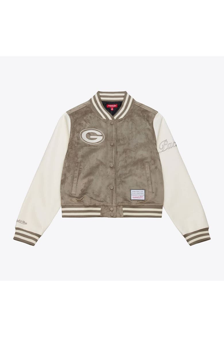 Women's Mitchell & Ness  Tan Green Bay Packers Full-Snap Varsity Jacket, Main, color, Tan