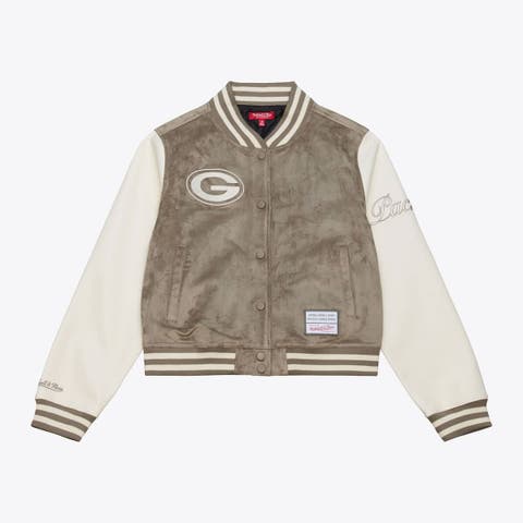 Women's Mitchell & Ness  Tan Green Bay Packers Full-Snap Varsity Jacket