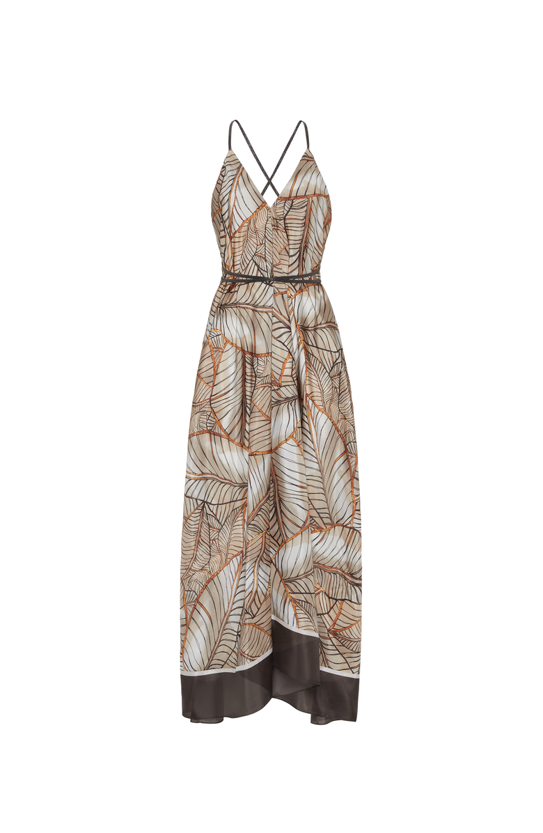 Brunello Cucinelli Papyrus print dress with monili, Main, color,